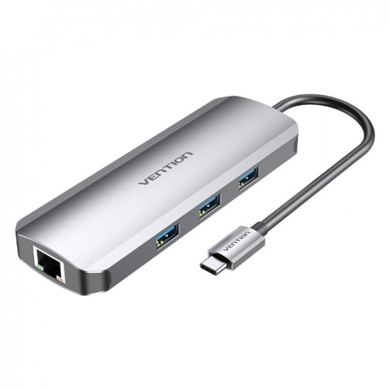 VENTION Type-C to HDMI/USB 3.0*3/RJ45/SD/TF/TRRS 3.5mm/PD 100W Docking Station 0.15M Gray Aluminum Alloy Type (TOLHB) (VENTOLHB)