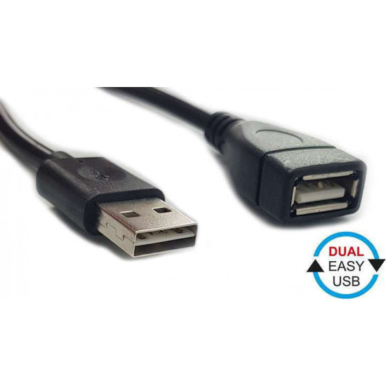 POWERTECH Καλώδιο USB 2.0 (M) σε USB 2.0 (F), Dual Easy USB, 1.5m, Black CAB-U092