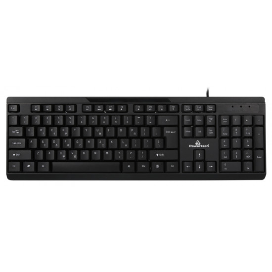 POWERTECH πληκτρολόγιο PT-1069, ενσύρματο, multimedia, 1.4m EN/GR, μαύρο- POWERTECH