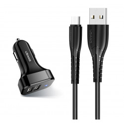 USAMS φορτιστής αυτοκινήτου C13 & καλώδιο type-C, 2x USB, 2.1A, μαύρο- USAMS