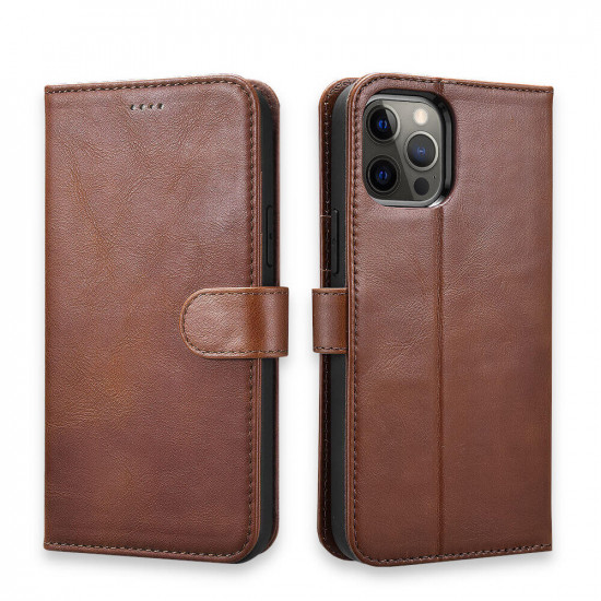 iCarer WMI1208 iPhone 12 Pro Max Real Leather Detachable 2 in 1 Wallet with RFID Coffee