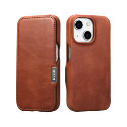 iCarer WMI15230613 iPhone 15 Side-Open Leather Wallet (Magsafe) Retro Brown