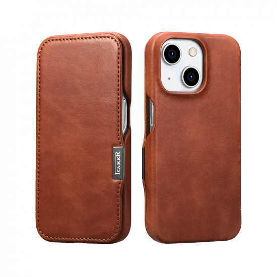 iCarer WMI15230613 iPhone 15 Side-Open Leather Wallet (Magsafe) Retro Brown