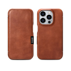 iCarer WMI15230614 iPhone 15 Pro Side-Open Leather Wallet (Magsafe) Retro Brown