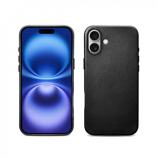 iCarer WMI16240701 iPhone 16 Leather Magsafe Back Case Black