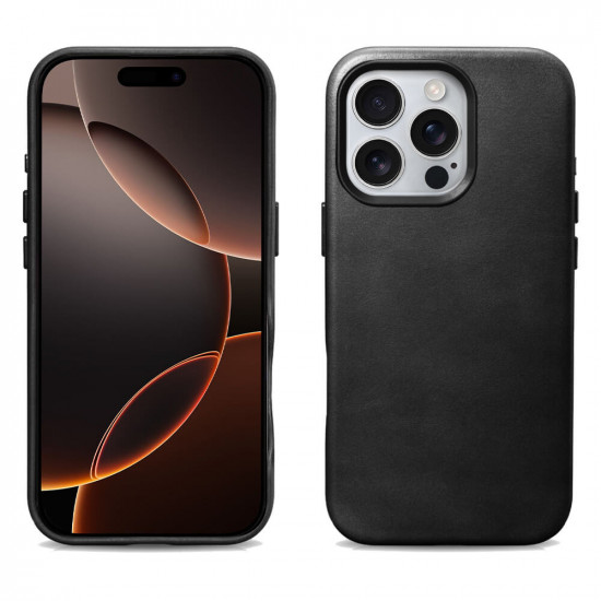 iCarer WMI16240702 iPhone 16 Pro Leather Magsafe Back Case Black