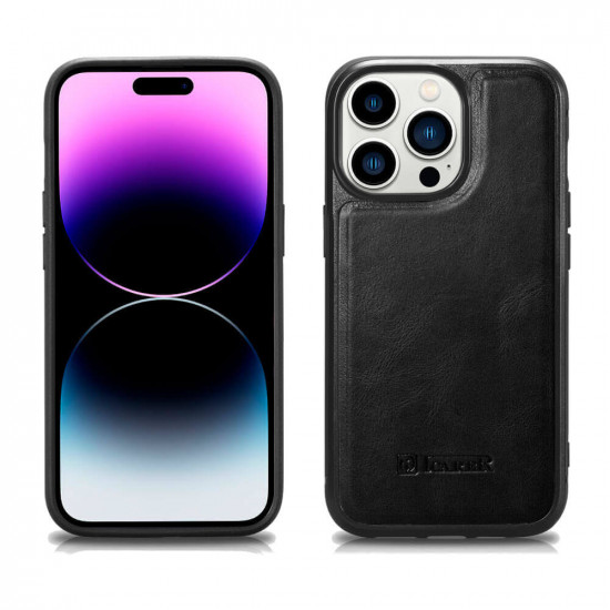 iCarer WMI16250901 iPhone 16 Pro Max Leather TPU Back Cover Magsafe Black