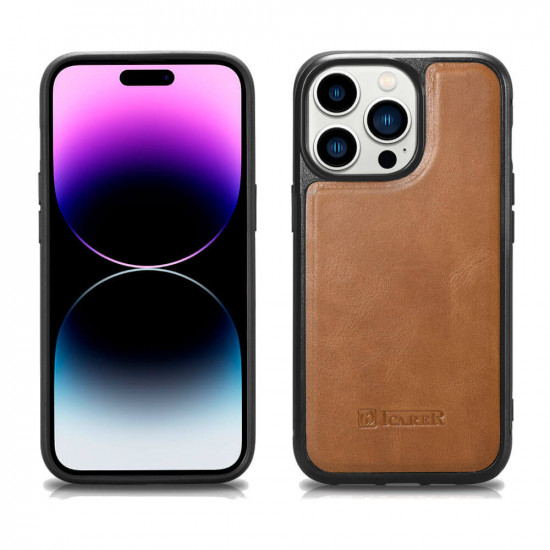 iCarer WMI16250901 iPhone 16 Pro Max Leather TPU Back Cover Magsafe Camel Tan