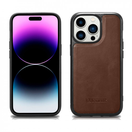 iCarer WMI16250901 iPhone 16 Pro Max Leather TPU Back Cover Magsafe Retro Brown