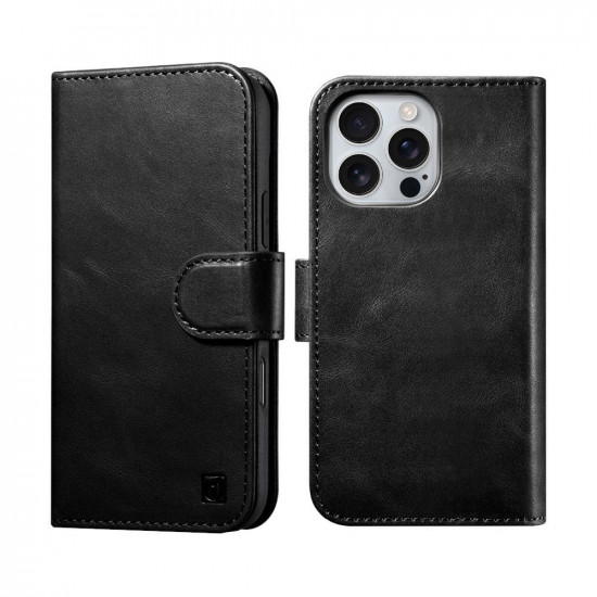 iCarer WMI16240722 iPhone 16 Pro Max Leather Detachable 2 in 1 Wallet with RFID (Magsafe) Black