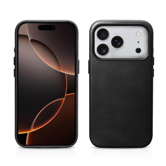 iCarer WMI17250703 iPhone 17 Pro Leather Magsafe Back Case With camera button Black