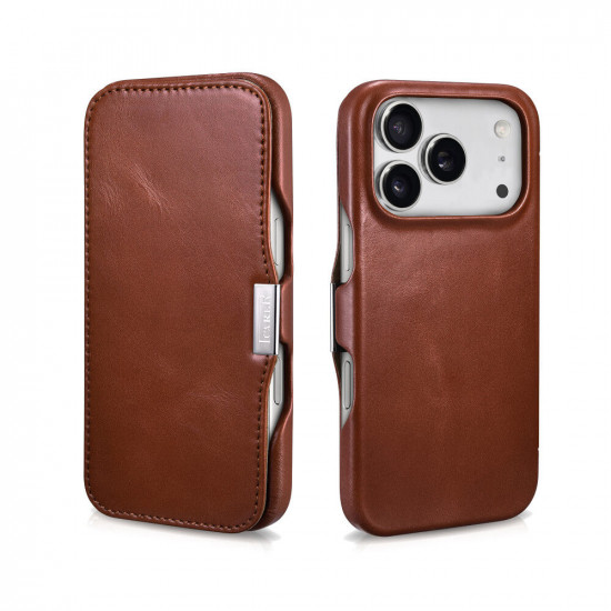 iCarer WMI17250801 iPhone 17 Pro Side-Open Leather Wallet (Magsafe) Retro Brown
