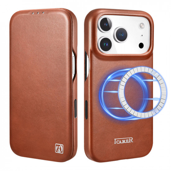 iCarer KJIP17250701 iPhone 17 Pro Curved Edge Leather MAGSAFE Retro Brown