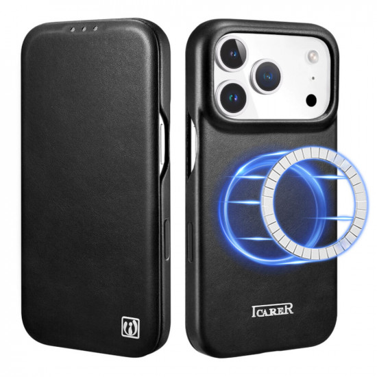 iCarer KJIP17250702 iPhone 17 Pro Max Curved Edge Leather MAGSAFE Black