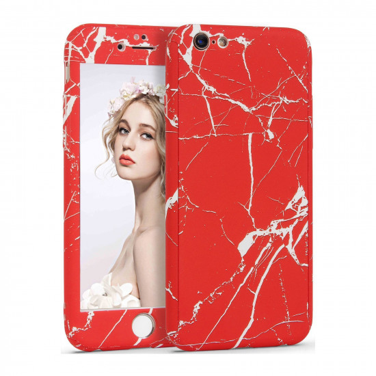 360 Full Cover Marble amp; Temp.Glass iPhone 7/8/SE 2020  MC12 Red