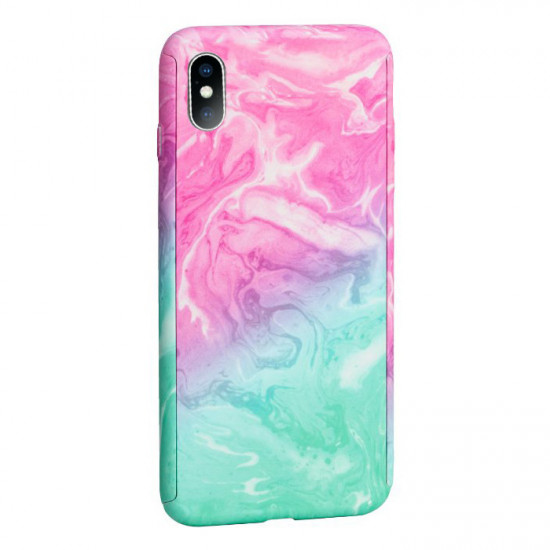 360 Full Cover Marble amp; Temp.Glass iPhone XS MAX MC6 Green/Pink