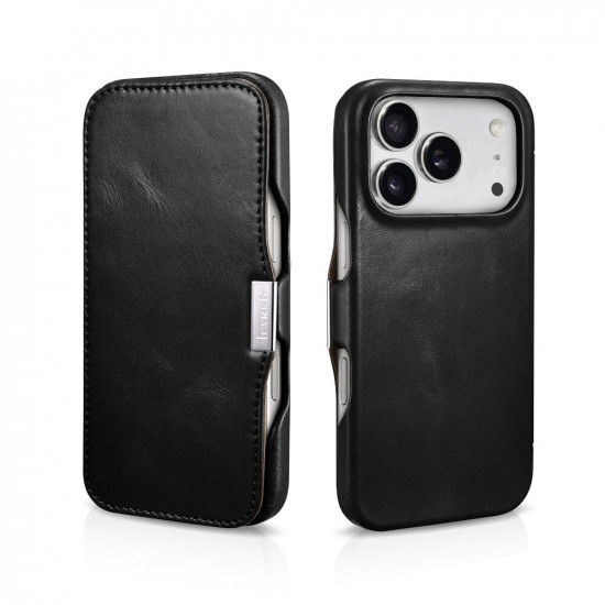 iCarer WMI17250801 iPhone 17 Pro Side-Open Leather Wallet (Magsafe) Black