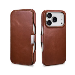 iCarer WMI17250801 iPhone 17 Pro Side-Open Leather Wallet (Magsafe) Retro Brown