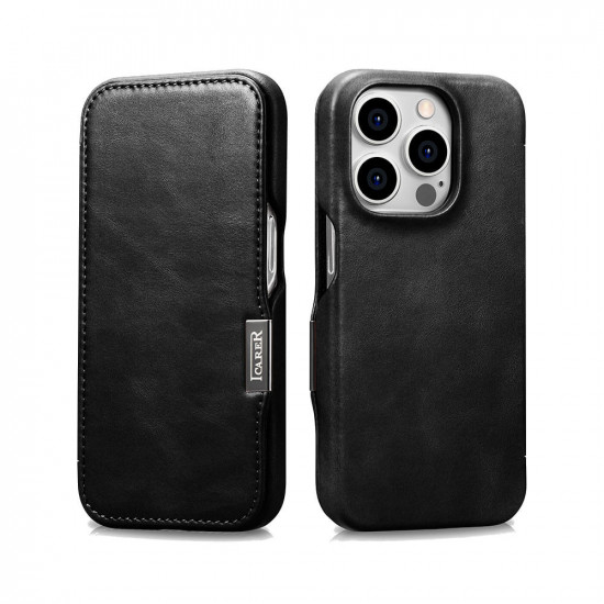 iCarer WMI15230614 iPhone 15 Pro Side-Open Leather Wallet (Magsafe) Black