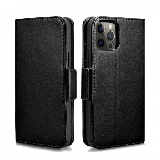 iCarer WMI1214 iPhone 12 Pro Max Real Leather Detachable 2 in 1 Haixing Wallet with RFID Black