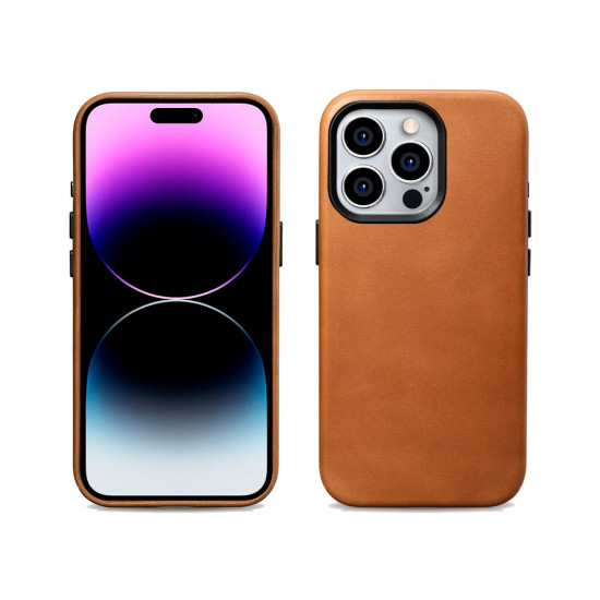 iCarer WMI15230604 iPhone 15 Pro Max Leather Magsafe Back Case Brown