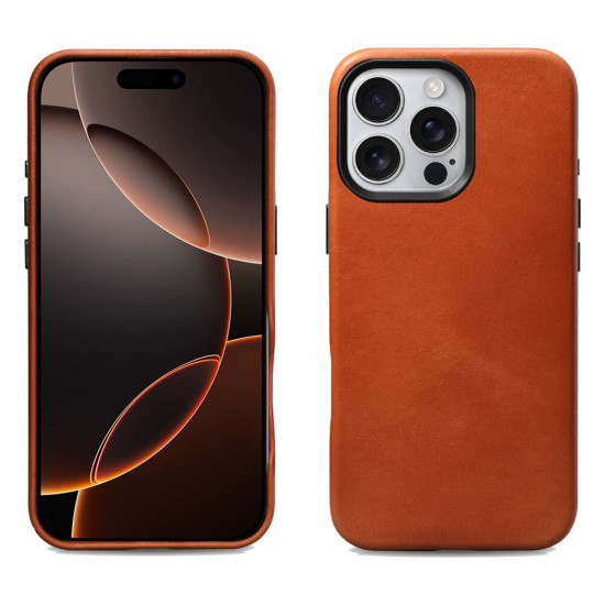 iCarer WMI16240704 iPhone 16 Pro Max Leather Magsafe Back Case Retro Brown