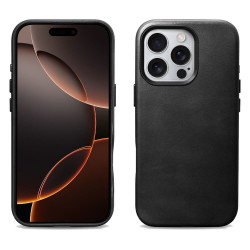 iCarer WMI16240702 iPhone 16 Pro Leather Magsafe Back Case Black