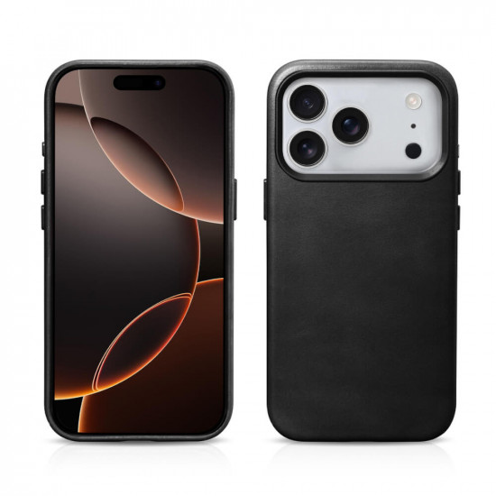 iCarer WMI17250704 iPhone 17 Pro Max Leather Magsafe Back Case With camera button Black