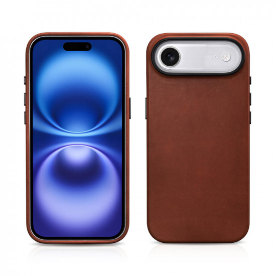 iCarer KJIP17250704 iPhone Air Leather Magsafe Back Case With camera button Retro Brown