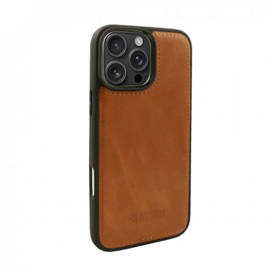 iCarer WMI16250901 iPhone 16 Pro Max Leather TPU Back Cover Magsafe Camel Tan