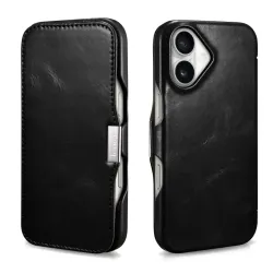 iCarer WMI16240713 iPhone 16 Side-Open Leather Wallet (Magsafe) Black