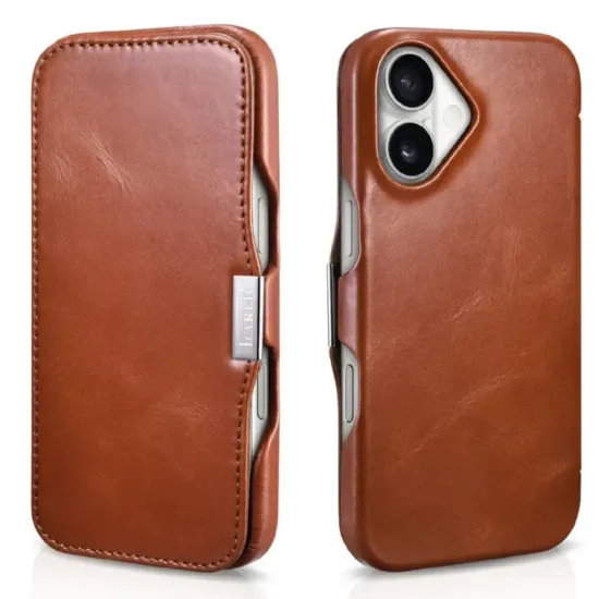 iCarer WMI16240713 iPhone 16 Side-Open Leather Wallet (Magsafe) Retro Brown