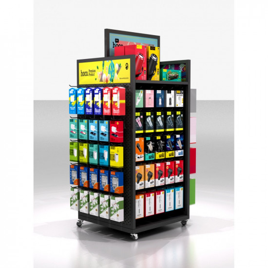 Stand Hoco Επιδαπέδιο HN11 Τετραπλή Προβολή Σιδερένιο, Γκρι (60x60x140 cm) 65 Γάντζους 120mm 65 Γάντζους 200mm 32916