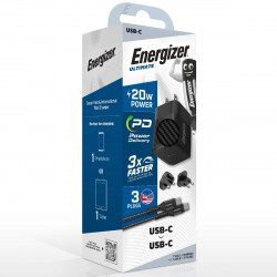 Φορτιστής Ταξιδίου Energizer Fast Charge με USB-C 20W και Καλώδιο USB-C/USB-C Μαύρο 32884