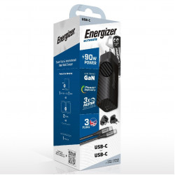 Φορτιστής Ταξιδίου Energizer A90MUC  με έξοδο USB-C/USB-A 90W Καλώδιο USB-C/USB-C Μαύρο 36963
