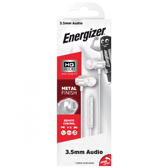Hands Free Energizer CIA10 Metal Stereo 3.5mm Λευκό με Μικρόφωνο και Πλήκτρο Πολλαπλών Λειτουργιών 1.2m 37720