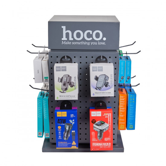 Stand Hoco Επιτραπέζιο Desk HN20 Τετραπλή Περιστρεφόμενη Προβολή Σιδερένια Γκρι (350x350x597mm) με 24 Γάντζους 10cm 41200