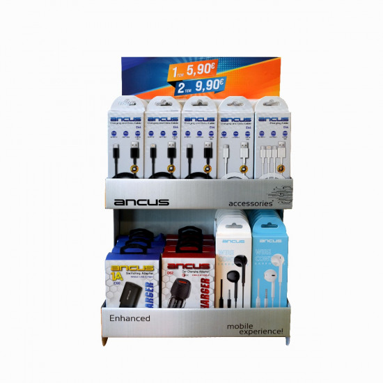 Stand με Αξεσουάρ Ancus, Hands Free, Φορτιστές και Καλώδια Σύνδεσης 50 Τεμαχίων 46299