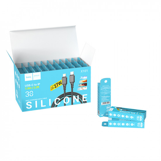 Καλώδιο Σύνδεσης Hoco X101 Silicon Assistant USB-C σε Lightning Fast Charging 27W Μαύρο 1m Σετ 30 τμχ 47038