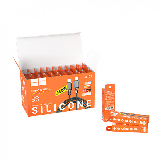 Καλώδιο Σύνδεσης Hoco X101 Silicon Assistant USB-C σε USB-C Fast Charging 60W Μαύρο 1m Σετ 30 τμχ 47039