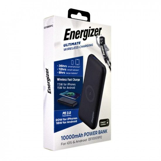 Power Bank Energizer QE10009PQ 10000mAh PD20W με 1xUSB-C 1xUSB-A Ασύρματη Φόρτιση 15W και LED Ένδειξη Μπαταρίας Μαύρο 49839