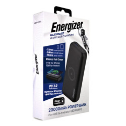 Power Bank Energizer QE20009PQ 20000mAh PD20W με 1xUSB-C 1xUSB-A Ασύρματη Φόρτιση 15W και LED Ένδειξη Μπαταρίας Μαύρο 49840