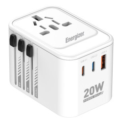 Παγκόσμιος Φορτιστής Ταξιδίου Energizer ETC200 US/AU UK EU με 1xUSB-A 18W και 2xUSB-C 20W/12W Λευκός 49857