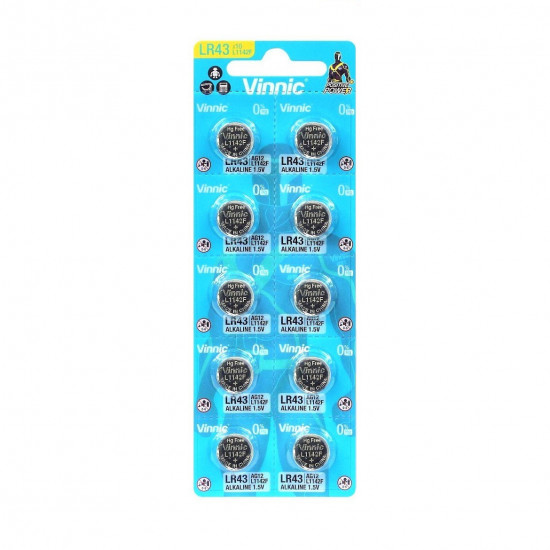 Buttoncell Vinnic LR1142F AG12 LR43 Τεμ. 10 με Διάτρητη Συσκευασία 28868