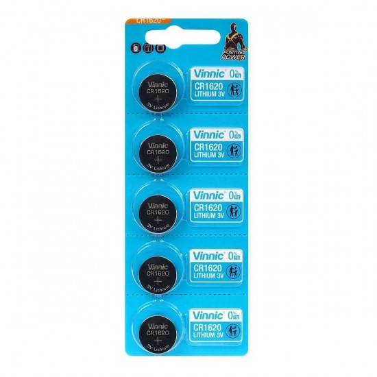 Buttoncell Vinnic CR1620 3V Τεμ. 5 με Διάτρητη Συσκευασία 45793