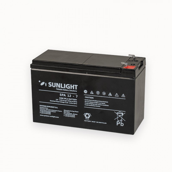Μπαταρία Sunlight VRLA AGM (12V 7Ah) 1.95 kg 151mm x 65mm x 94mm με Λεπτους Πόλους 38087