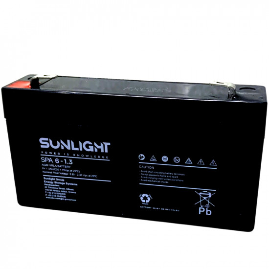 Μπαταρία Sunlight VRLA AGM SPA (6V 1.3Ah) 0.29 kg 23mm x 48mm x 97mm 46740