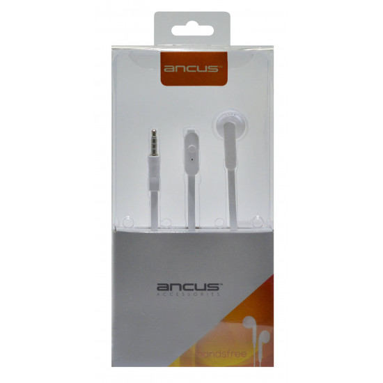 Hands Free Ancus Zeno Mono 3.5mm για Apple-Samsung-HTC-Sony Λευκό με Καλώδιο Πλακέ και Πλήκτρο Απάντησης 09683
