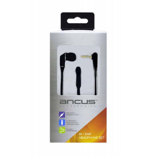 Hands Free Ancus Loop in-Earbud Mono 3.5mm για Apple-Samsung-HTC-Sony Μαύρο με Καλώδιο Πλακέ, Πλήκτρο Απάντησης 11688