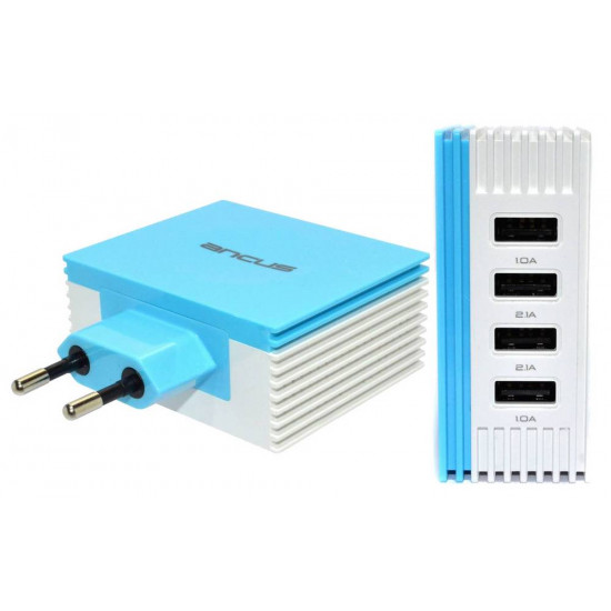 Φορτιστής Ταξιδίου Ancus Multi Charger 4 Usb 4.2A Λευκό - Μπλέ 14780